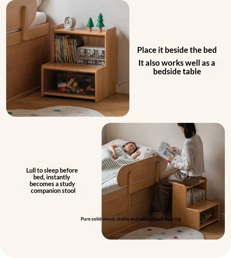 Beech, Rubberwood Solid Wood Kids’ Bed with Guardrail, Platform Bed, Headboard-Free Bed