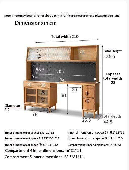 Cherry, Oak Solid Wood, Solid RubberWood Japanese Style Buffet Cabinet