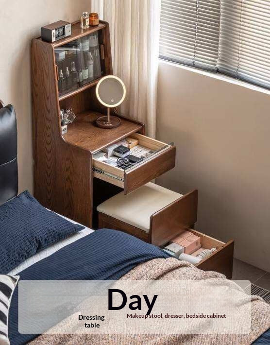 Oak Solid Wood, Rubberwood Solid Vanity Table with Drawers and Modern Minimalist Design