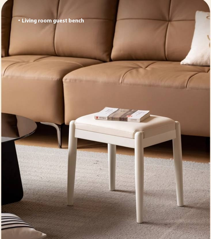 Birch Solid Wood, Solid Rubberwood Modern White Makeup Stool