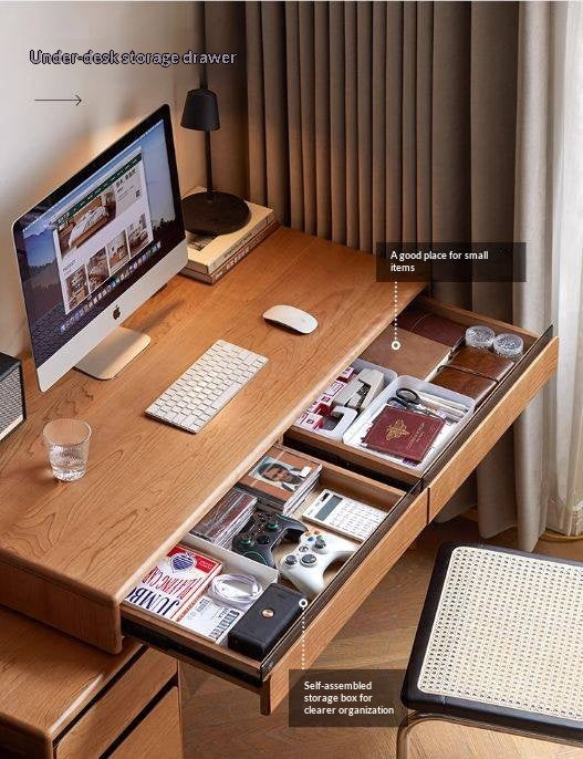 Cherry Solid Wood Retro Retractable Computer Desk
