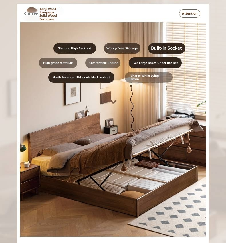 Black Walnut Solid Wood Box Bed Simple Modern Nordic Style