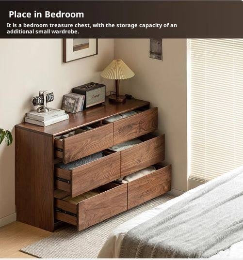 Black Walnut, South American Walnut Solid Wood Six-Drawer Chest