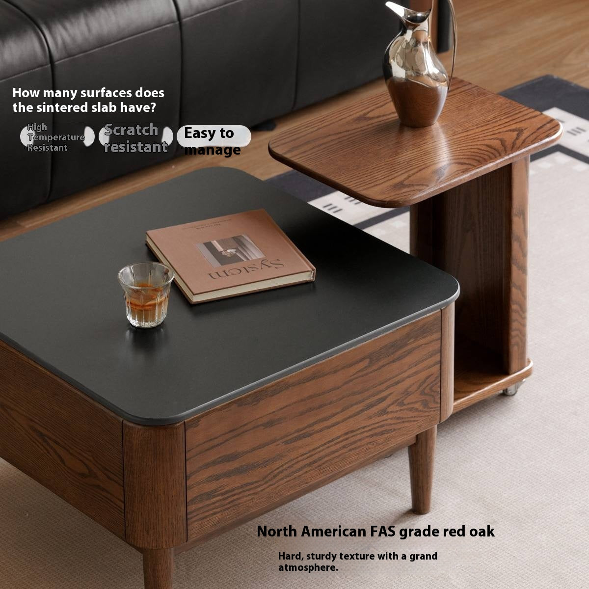 Oak Solid Wood Mobile Coffee Table