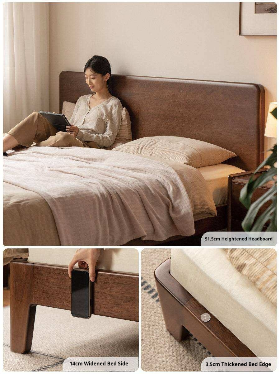 Golden Rosewood Solid Wood Platform Bed with Panel Headboard