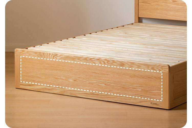 Oak, Rubberwood Solid Wood Storage Bed with Adjustable Height and Gas Lift