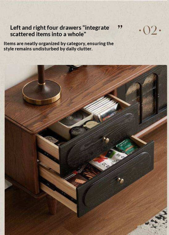 Black Walnut, Ash Solid Wood TV Cabinet with Integrated Storage, Vintage Style Floor Cabinet