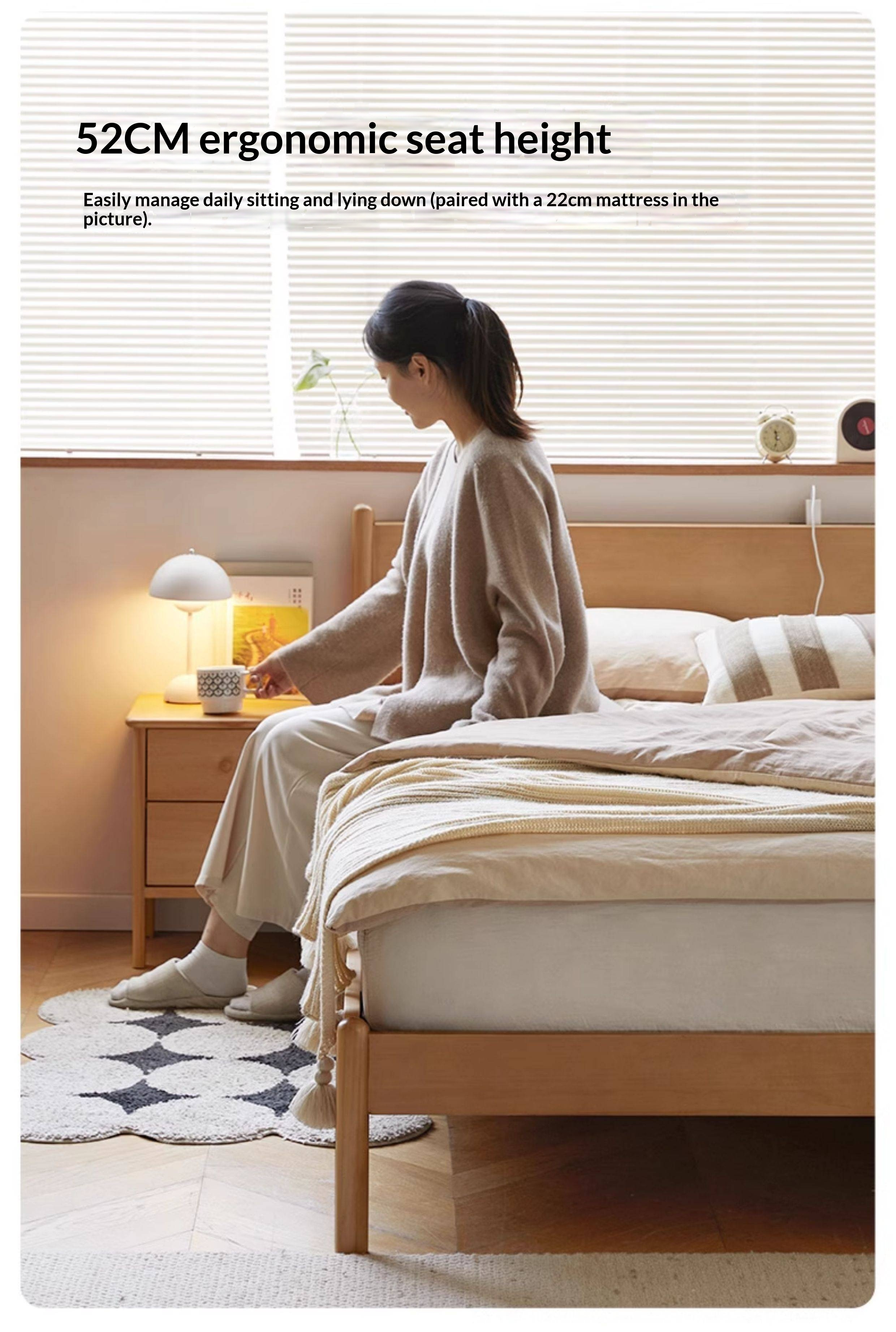 Poplar Solid Wood Bed — Modern Minimalist Style