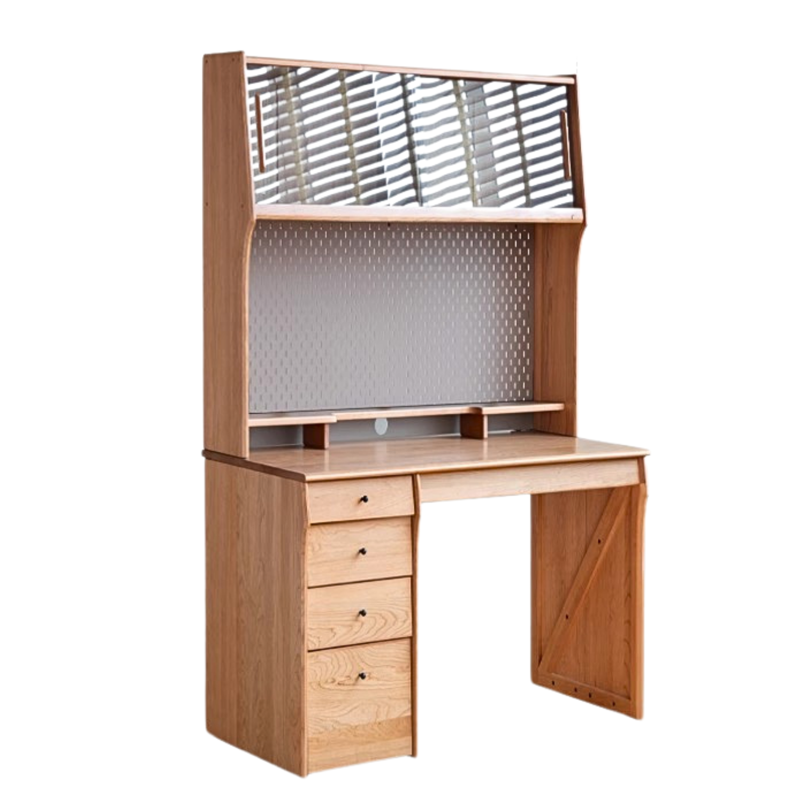 Oak, Cherry Solid Wood Desk Bookshelf Integrated Warm Light