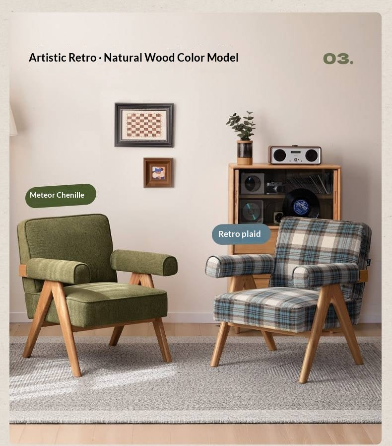 Ash solid wood Accent Armchair, Upholstered Lounge Chair with Angled A-Frame Legs and Wide Padded Armrests