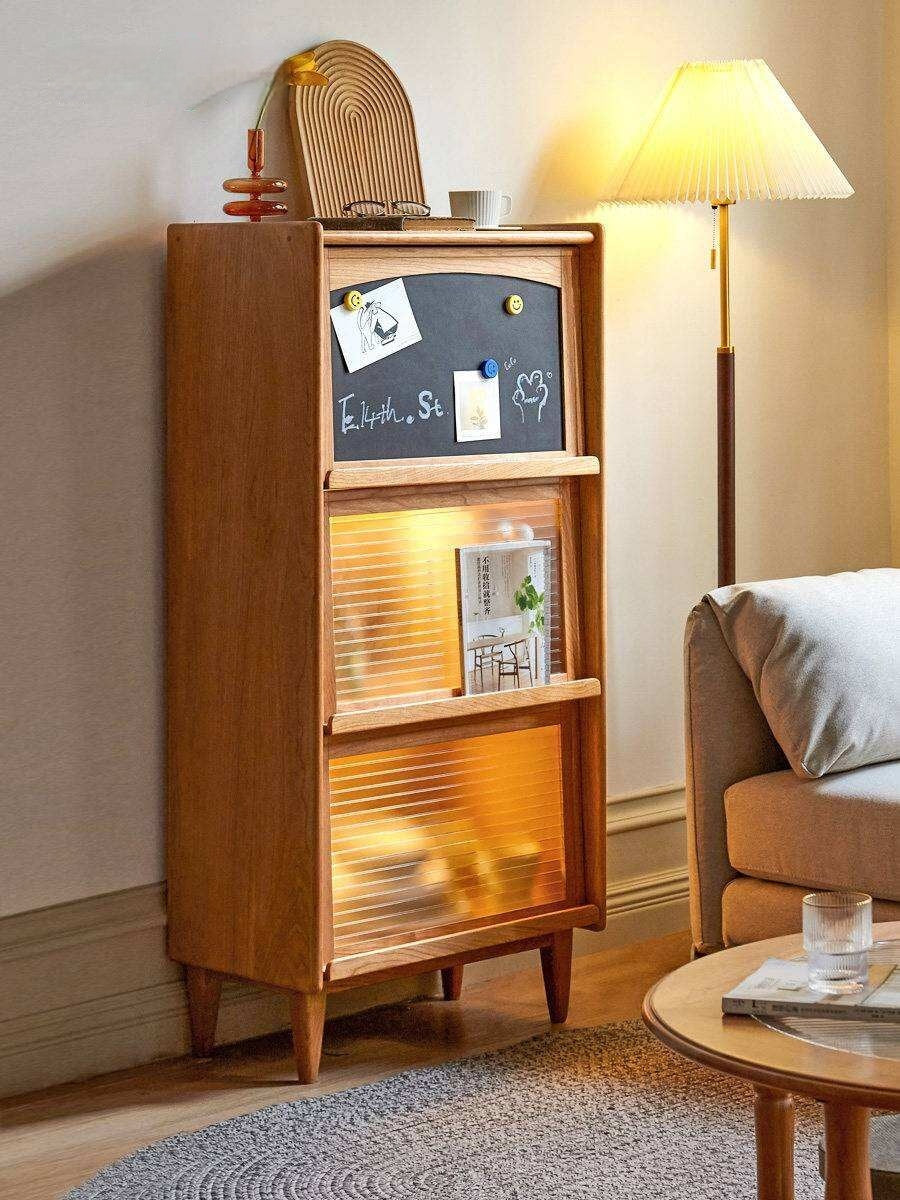 Cherry, Oak Solid Wood Japanese Flip Glass Door Bookcase