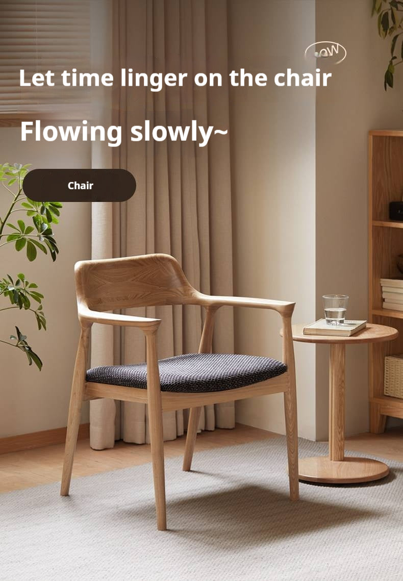 Ash, White Ash Solid Wood Round Arm Accent Chair with Cushion Seat