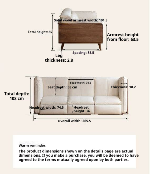 Black Walnut, Ash Solid Wood Genuine Leather, fabric High-Back Down Sofa