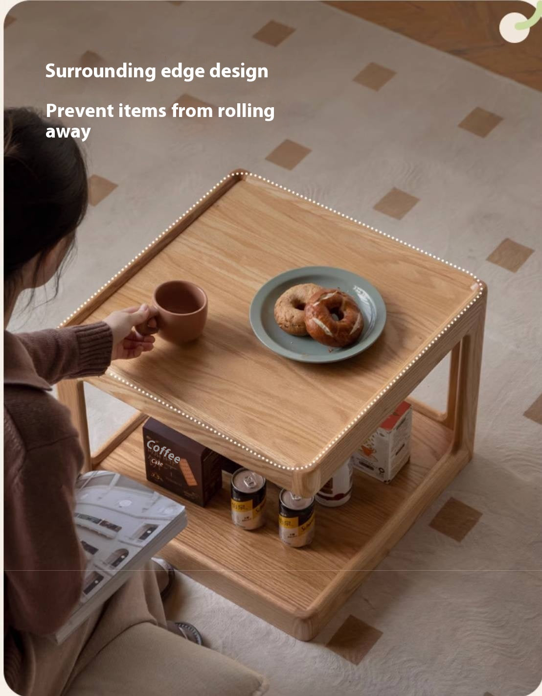 Oak Solid Wood Square Coffee Table Module Combination