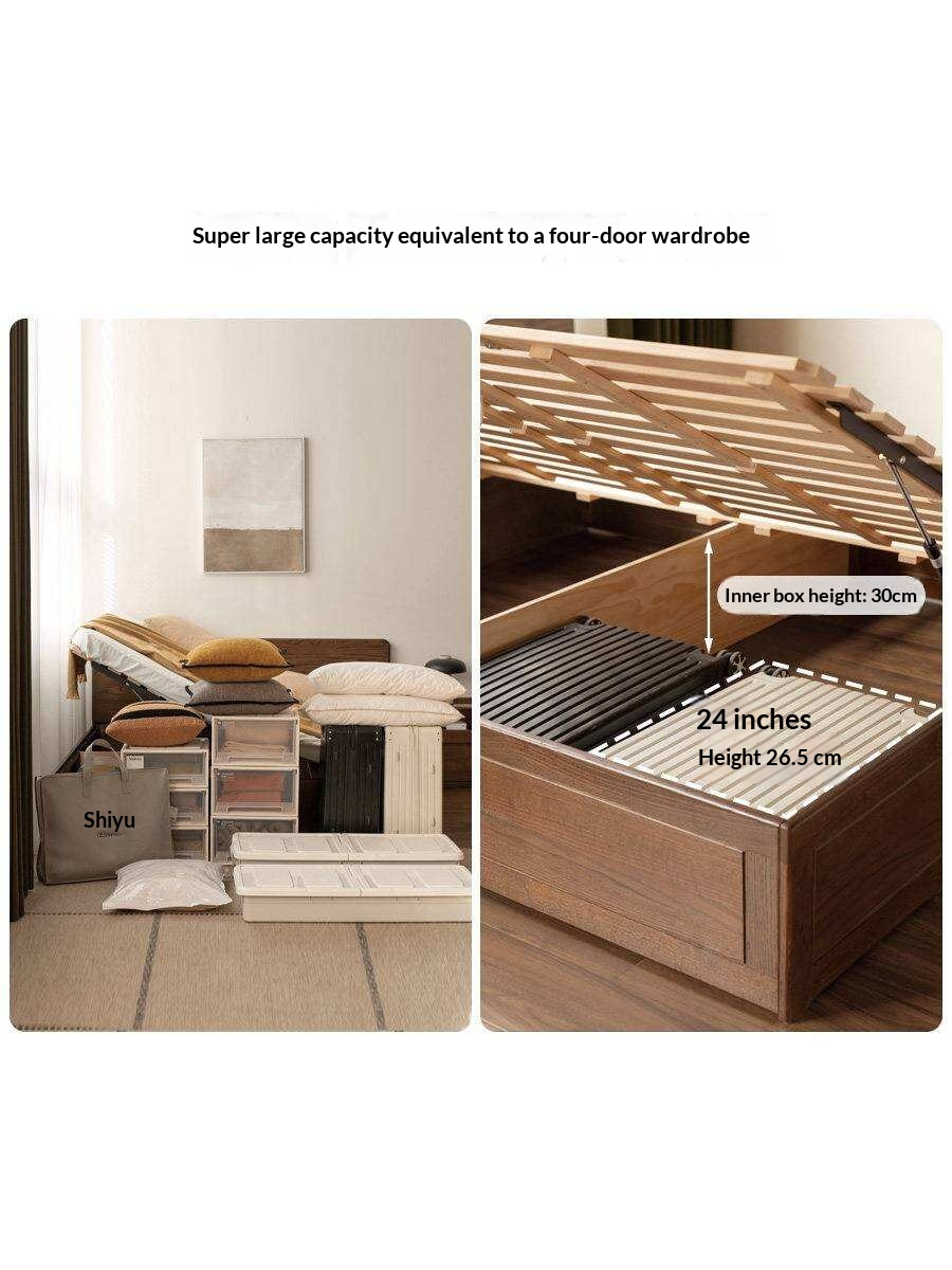 Oak Solid Wood Modern Simple Double Storage Box Bed