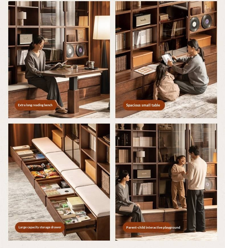Solid Longan Hardwood, Ash Solid Wood Bookcase with Floor-to-Deck and Wall-Mounted Display Cabinet