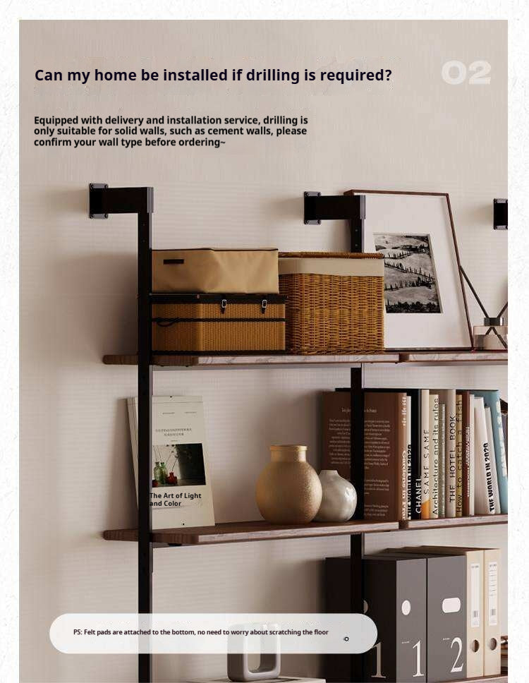 Oak Solid Wood Wall-Mounted Bookshelf Industrial Style