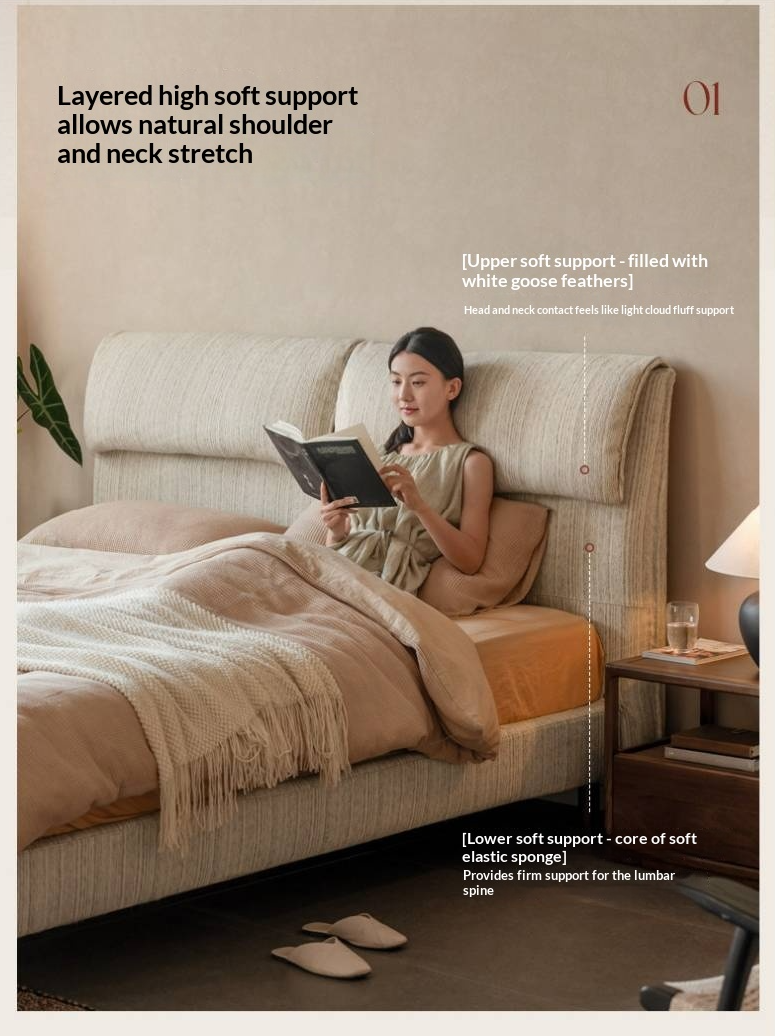 Fabric Beige Soft Bed Modern Style