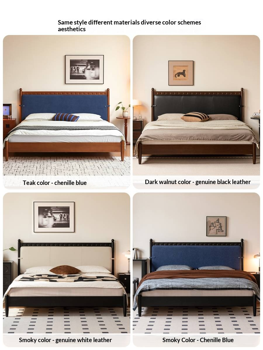 Poplar Solid Wood Vintage Soft Backrest Bed