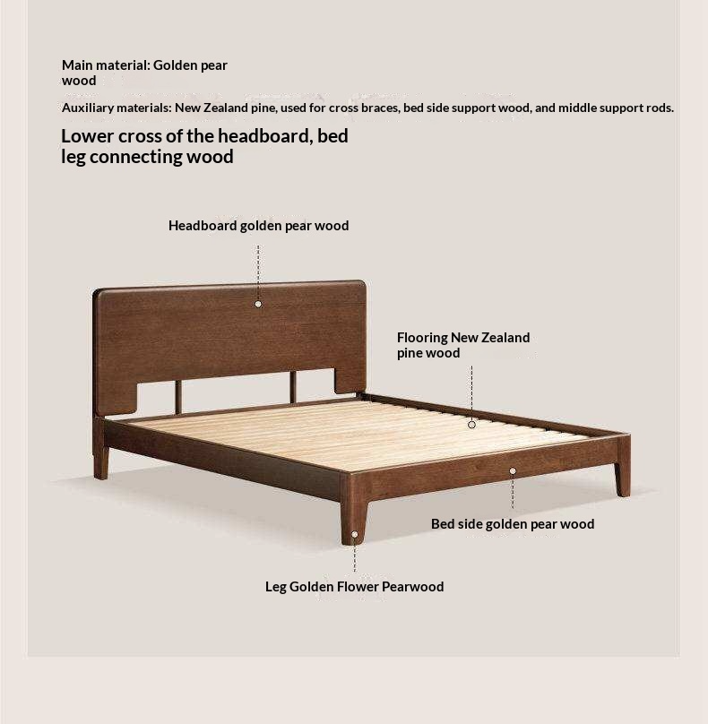 Golden Rosewood Solid Wood Platform Bed with Panel Headboard