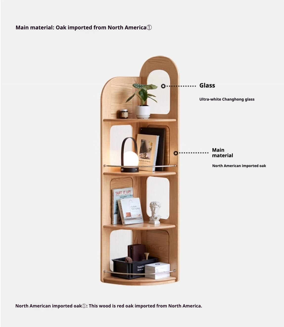 Oak, Ash Solid Wood Corner Bookshelf