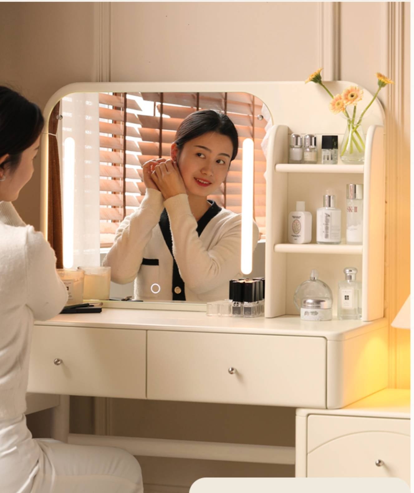 Solid Rubberwood Telescopic Multifunctional Vanity Table