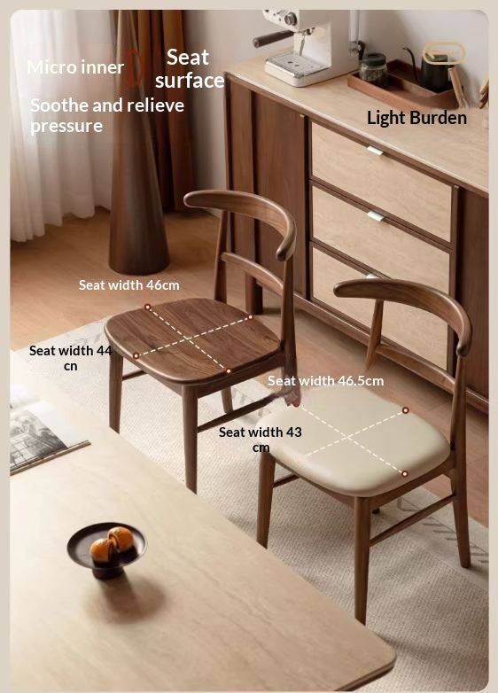 4 pcs -Black Walnut Solid Wood Dining Chair, Curved Back Scandinavian