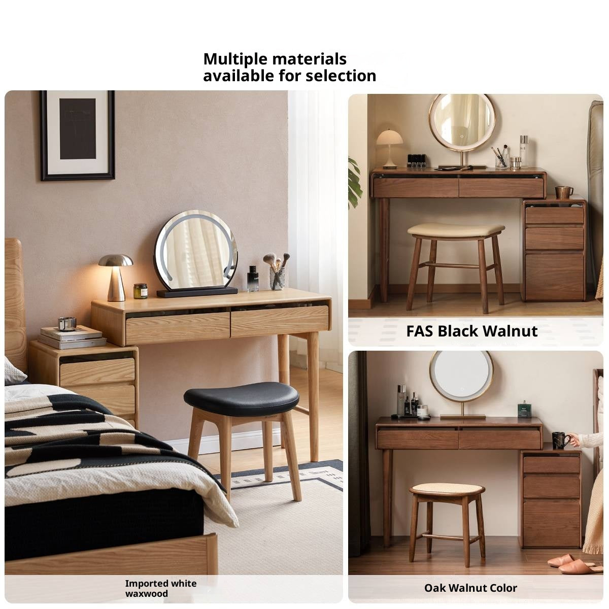 Ash Solid Wood Modern Retractable Dressing Table