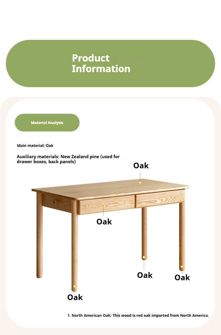 Oak Solid Wood Minimalist Kids Study Desk