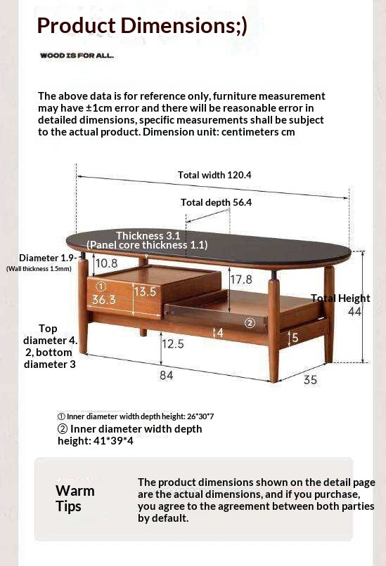 Tulipwood Solid Wood Coffee Table with Rock Slab Top in Retro Style