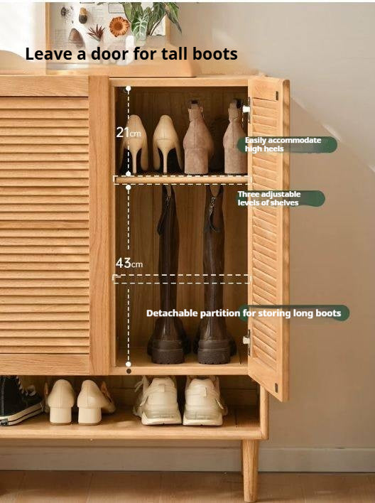 Oak Solid Wood, Solid Rubberwood Modern Shoe Cabinet