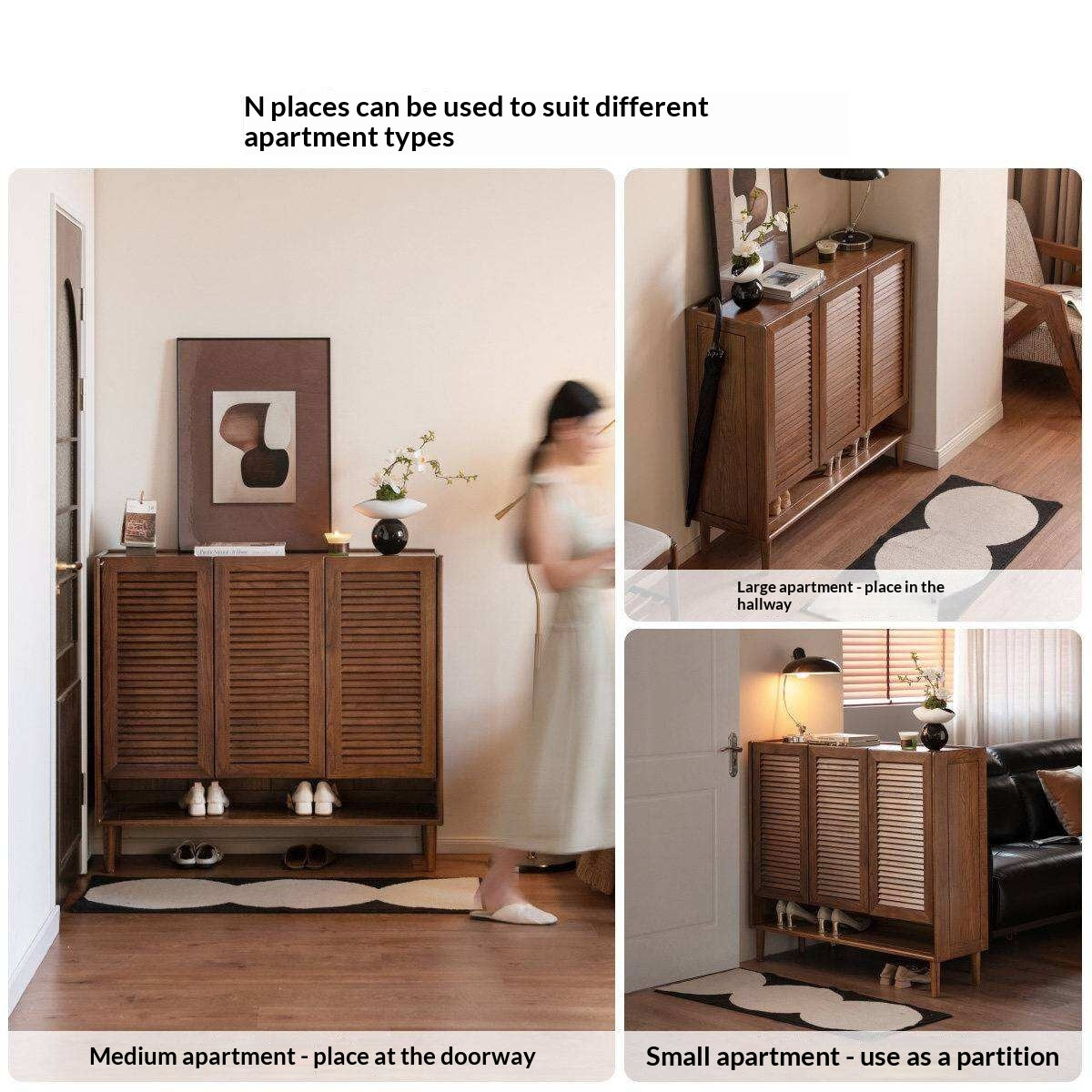 Oak Solid Wood, Rubberwood Solid Shoe Cabinet Entryway Storage Organizer Large Capacity