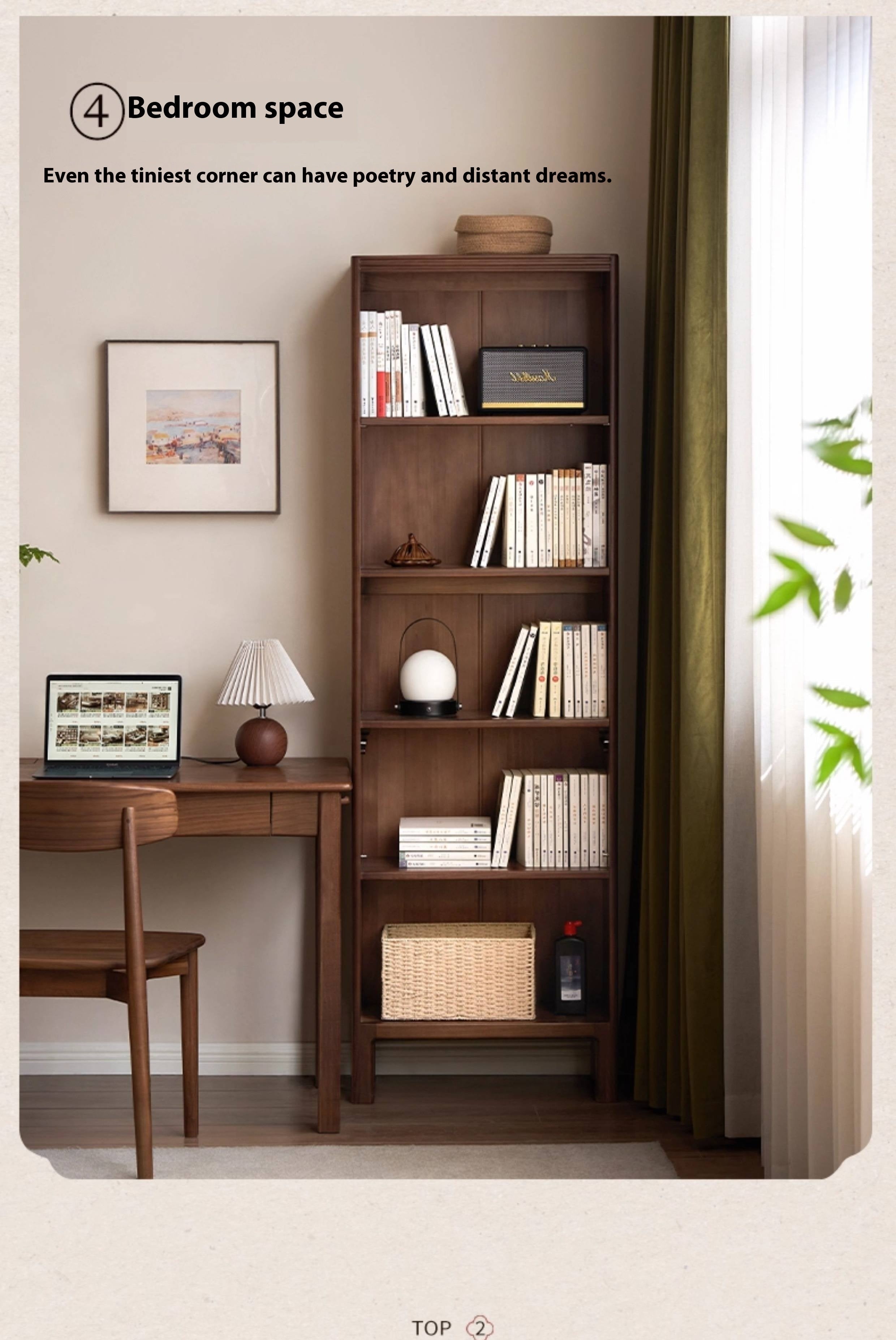 Black Walnut, Oak Solid Wood Nordic Bookcase with Glass Door