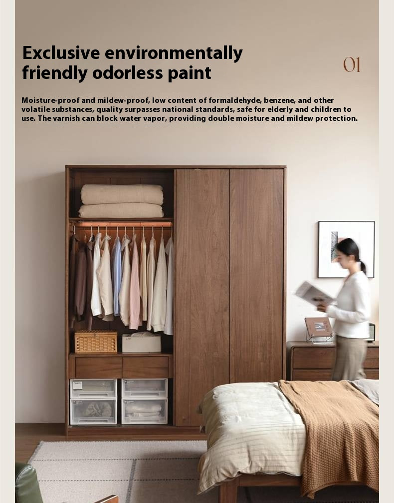 Sandalwood Solid Wood Modern Sliding Door Wardrobe.