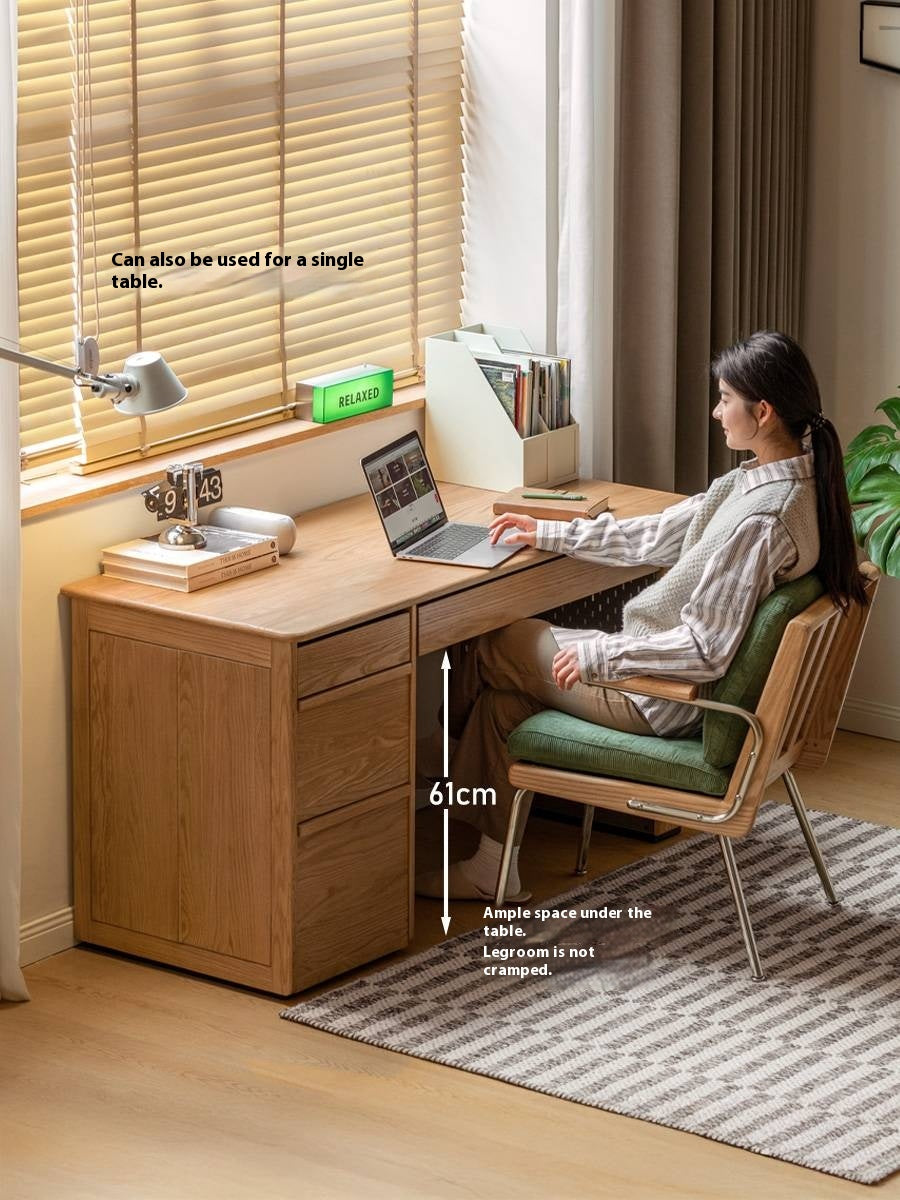 Oak Solid Wood Modern Computer Desk With Shelf