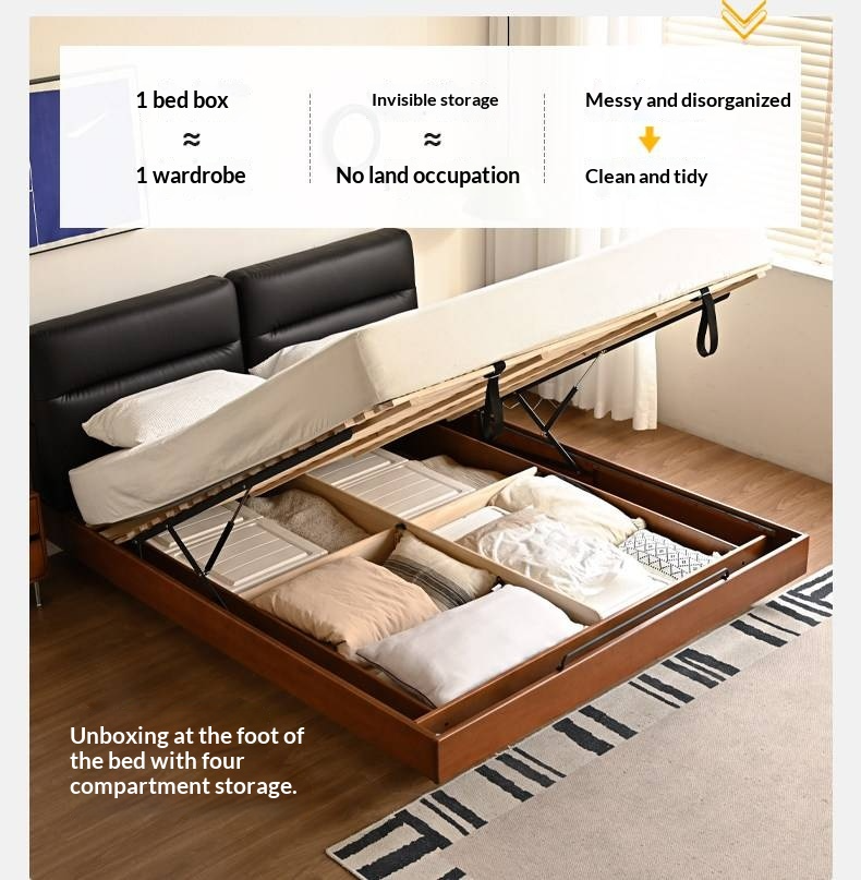 Poplar Solid Wood Box Bed — Upholstered Floating Bed with Bauhaus Style