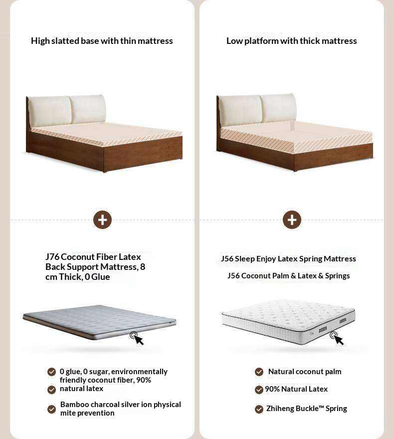 Rubberwood Solid Wood Storage Bed with Lift-Up Platform and Oversized Cushioned Headboard