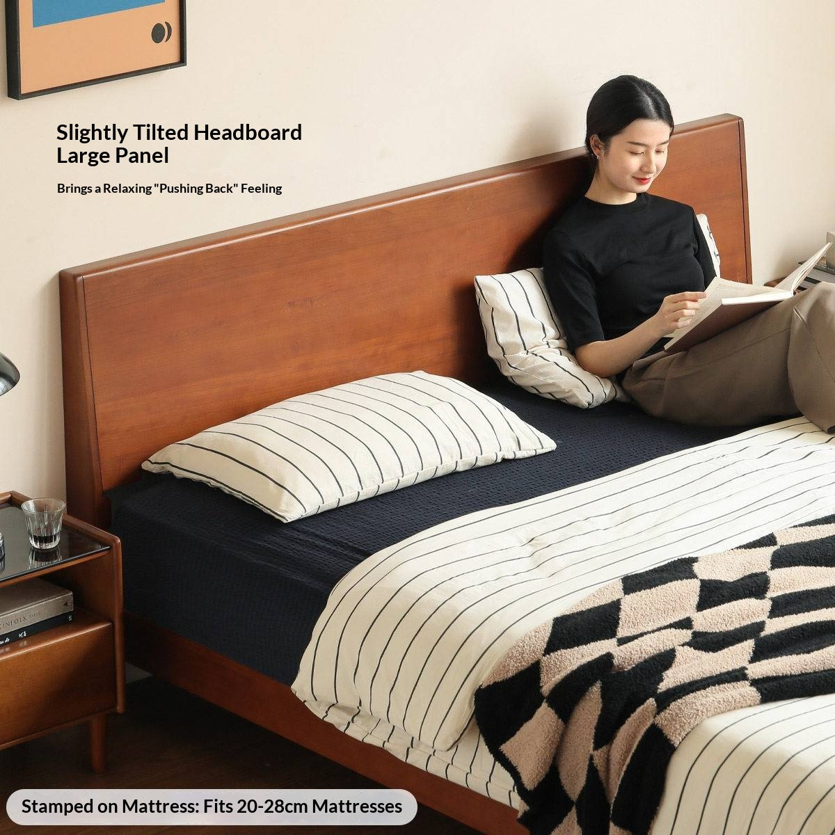 Poplar Solid Wood Bed — Mid-Century Style