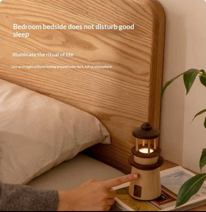 Black Walnut, Maple Solid WoodLighthouse Night Light for Bedroom and Bedside