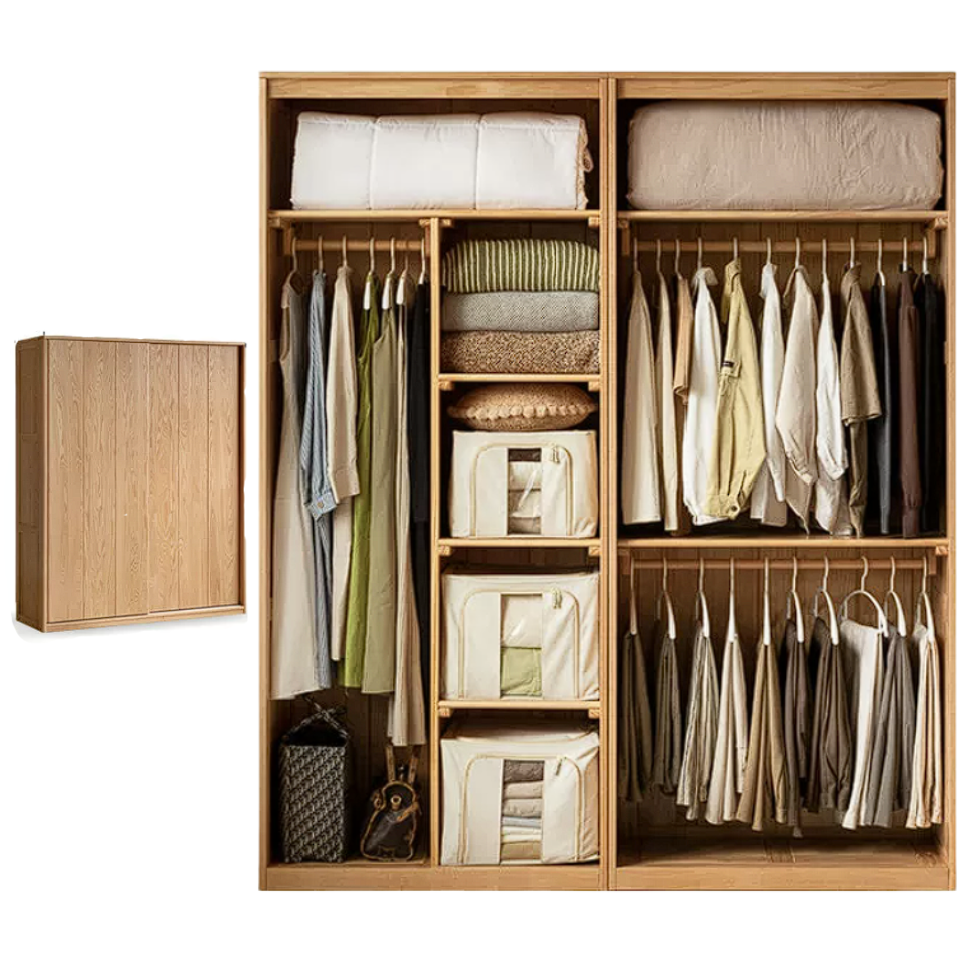 Oak, Ash Solid Wood Wardrobe With Sliding Doors