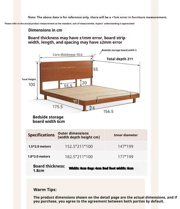 Poplar Solid Wood with High Headboard and Large Board Bed