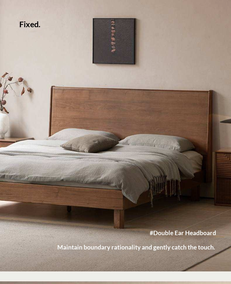 Black Walnut Solid Wood Bed with Sleek Light Luxury Finish