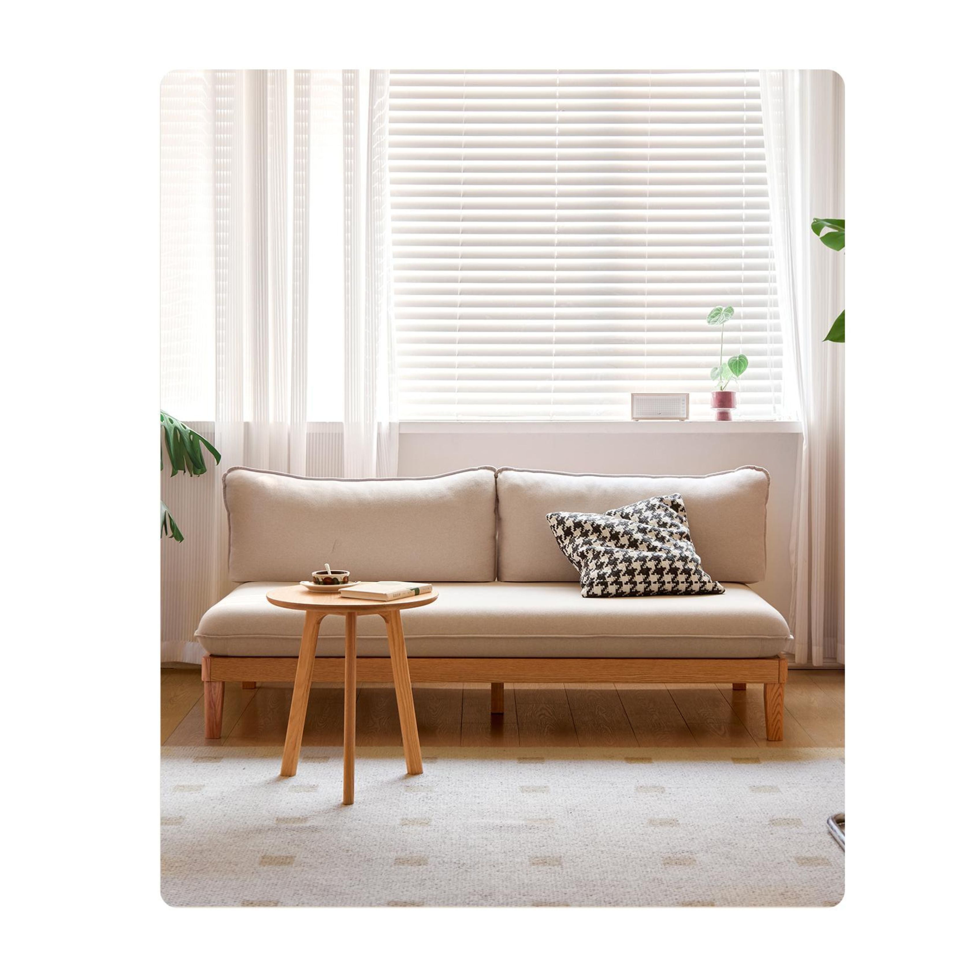Oak Solid wood Armless Straight Fabric Sofa.