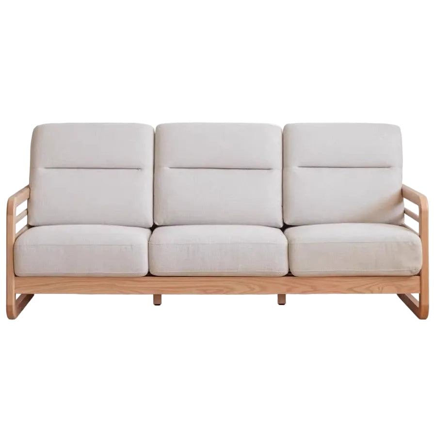 Oak solid Wood Floor-Standing Fabric Sofa with Wood Armrests