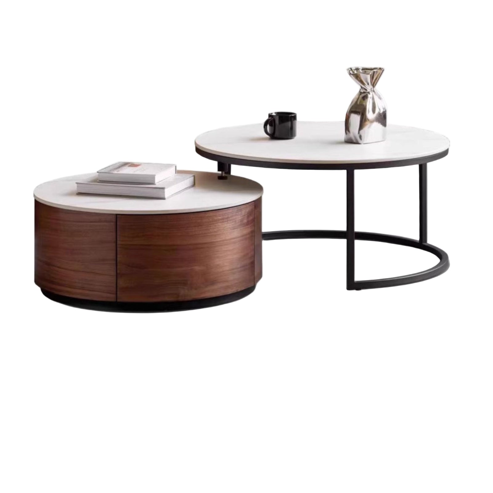 Black Walnut Solid Wood Light Luxury Round Rock Plate Coffee Table