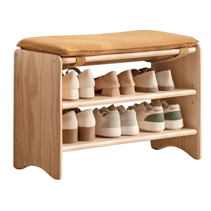 Pine Solid Wood Shoe Bench Multi-layer Log Shoe Rack