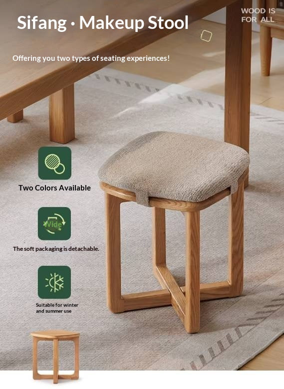 Oak Solid Wood, Rubberwood Solid Modern Simple Makeup Stool