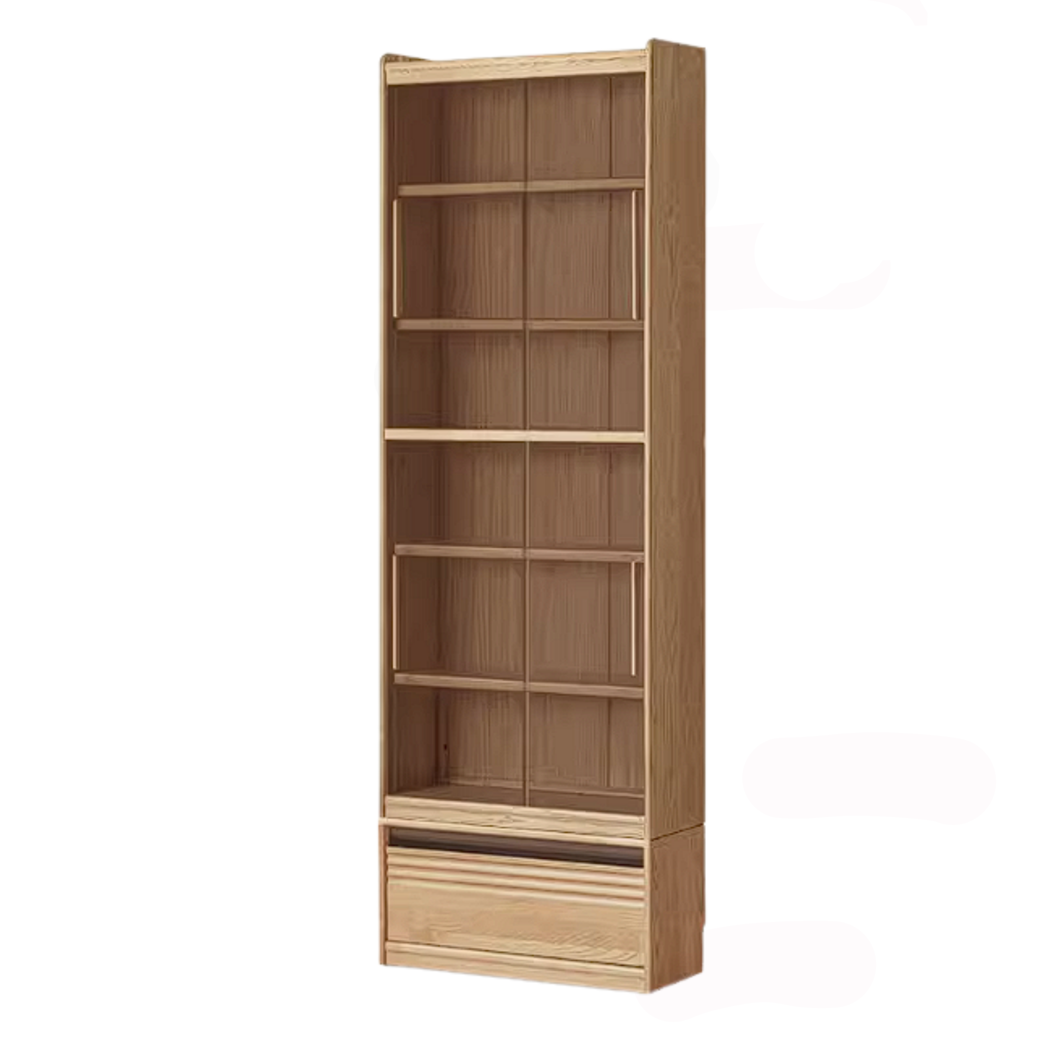 Ash Solid Wood Bookshelf with Wall Mounted Display Cabinet Design