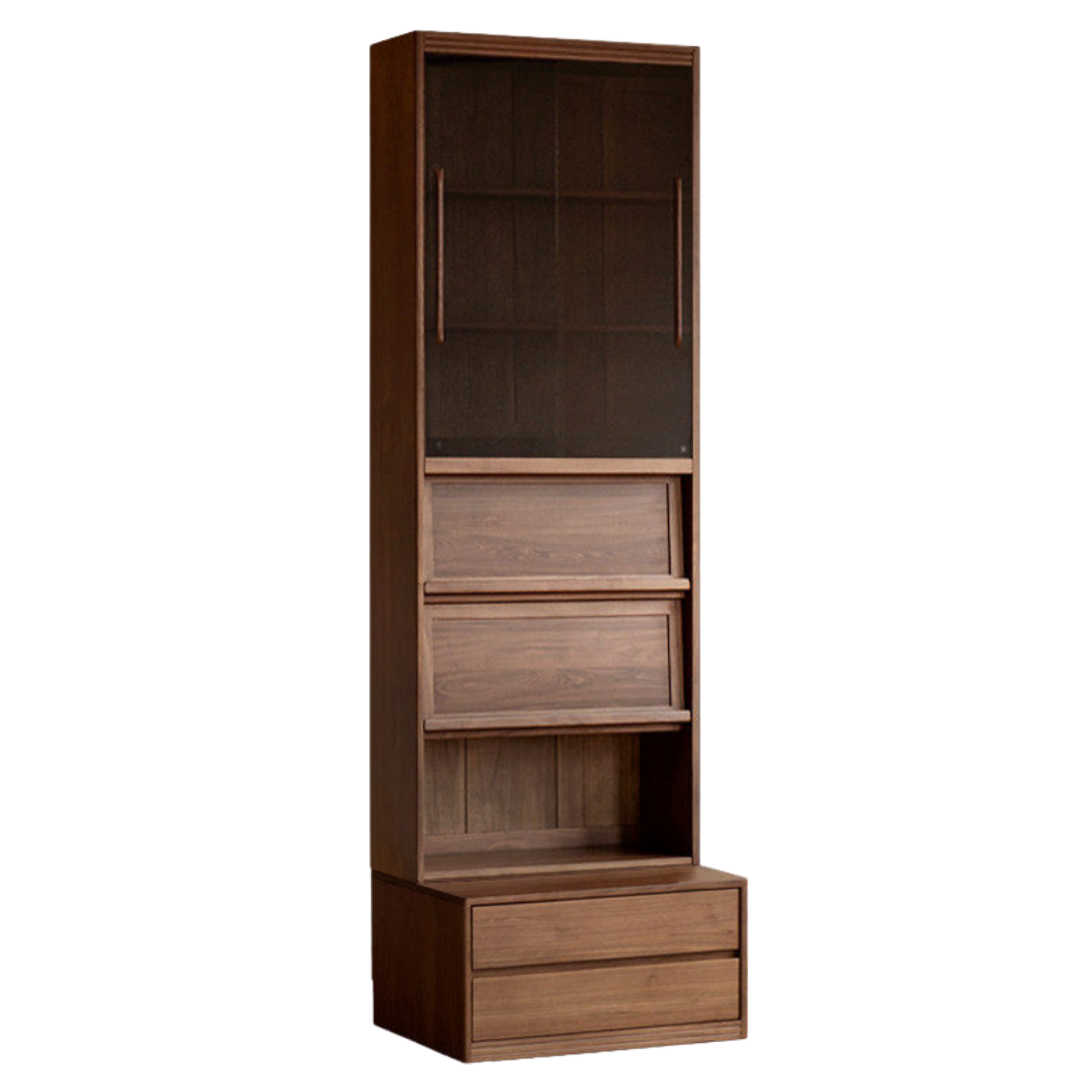 Black Walnut, Sandalwood Solid Wood Light Luxury Combined Bookshelf With Seat