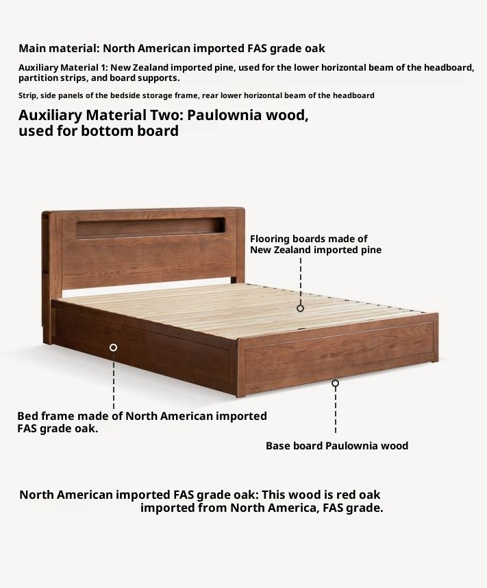 Oak Solid Wood Modern Minimalist Multifunctional with Light Box Bed